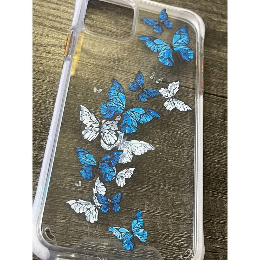 Case Compatible with iPhone 11 Pro Max Clea Blue butterfly on TPU whimsy